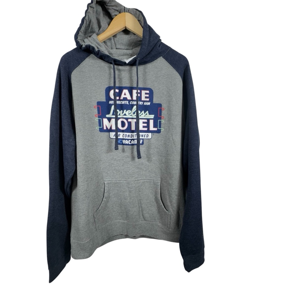 Loveless Cafe Motel‎ Neon Sign Hoodie Sweatshirt Gray Blue  Size XL Nashville